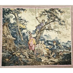 French Aubusson Silkscreened Tapestry Museum Replica THE BIRD TRADERS 39"x47"